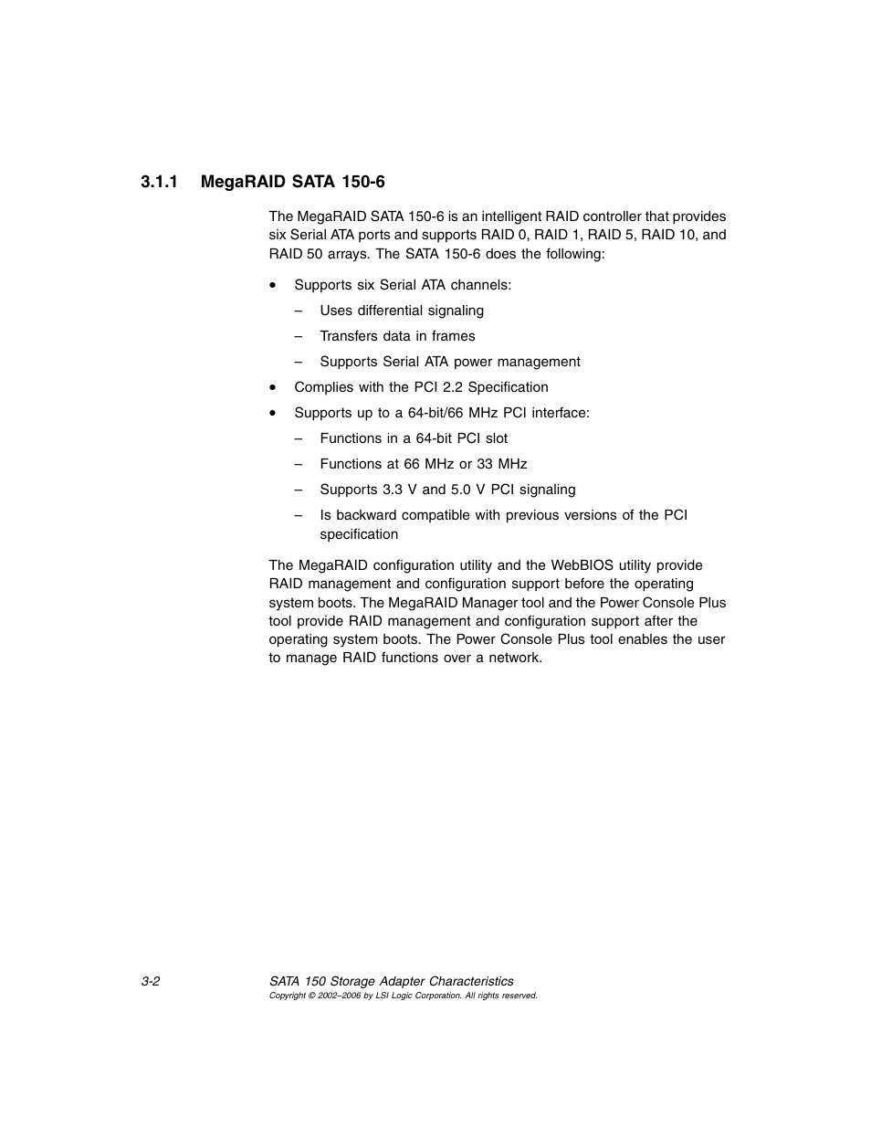 1 megaraid sata 150-6, Megaraid sata 150-6 | LSI SATA 150 User Manual | Page 32 / 48