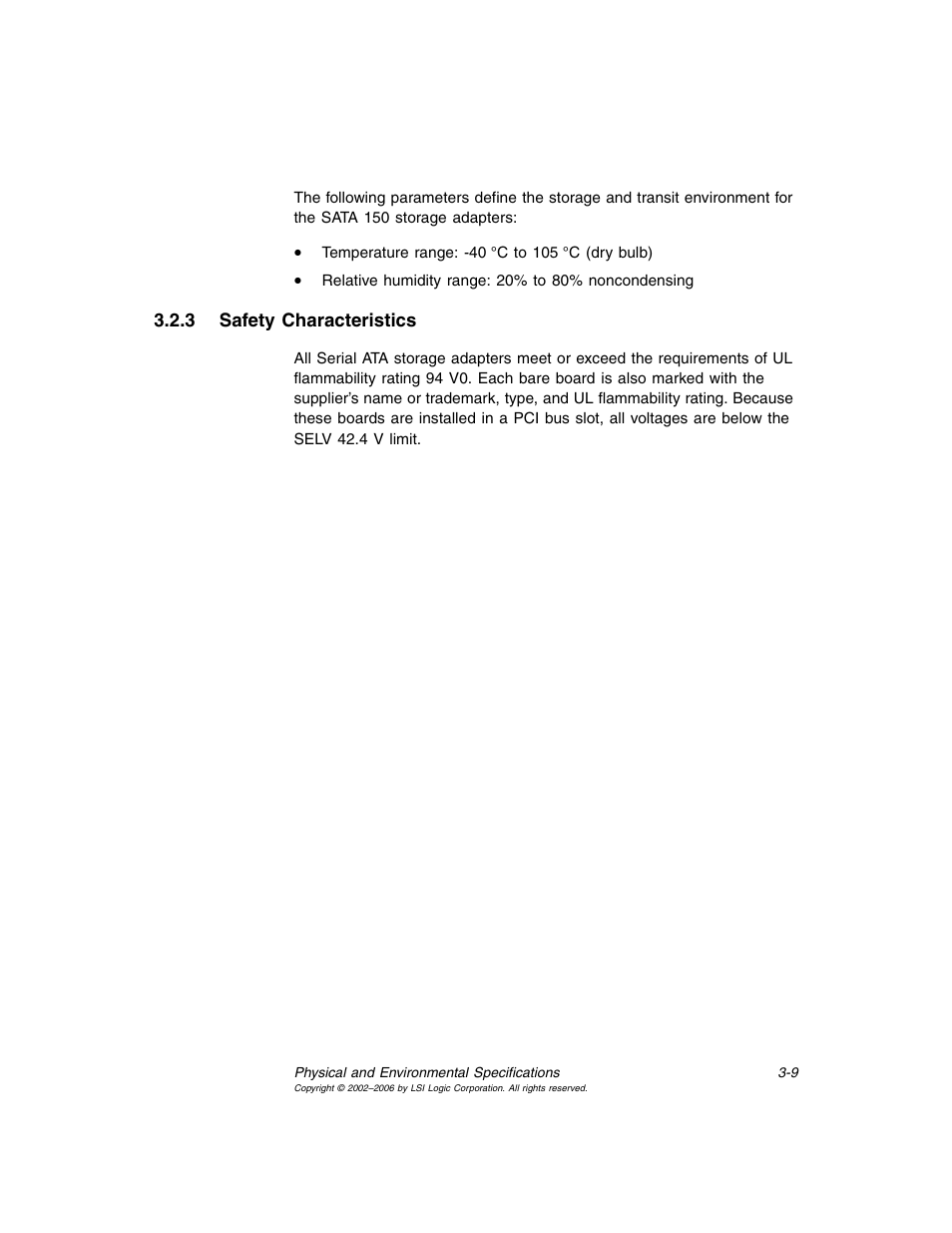 3 safety characteristics, Safety characteristics | LSI SATA 150 User Manual | Page 39 / 48