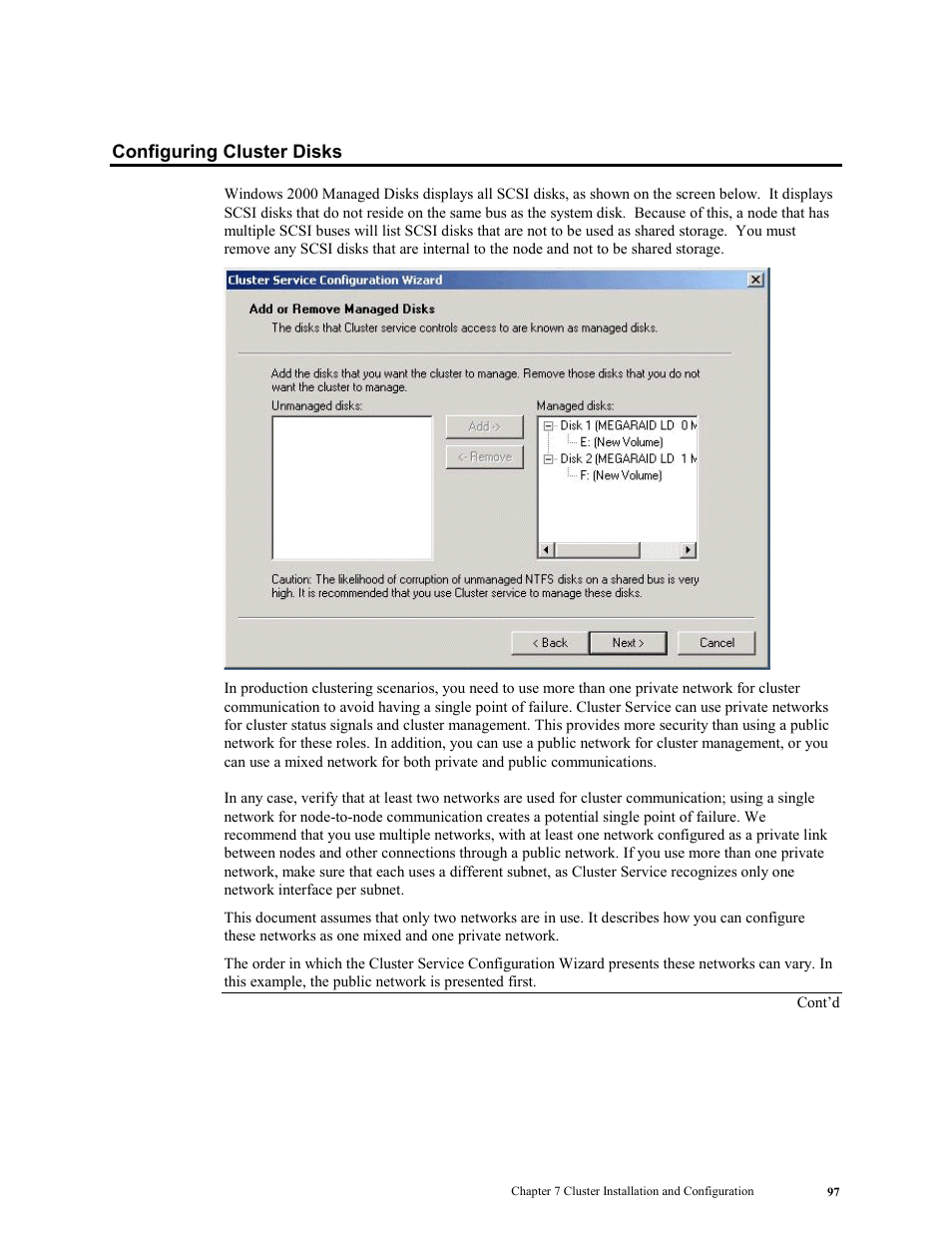 Configuring cluster disks | LSI MegaRAID Enterprise 1600 User Manual | Page 111 / 154