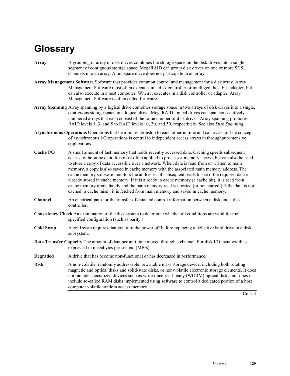 Glossary | LSI MegaRAID Enterprise 1600 User Manual | Page 143 / 154