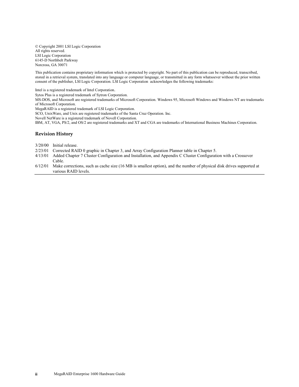 LSI MegaRAID Enterprise 1600 User Manual | Page 2 / 154