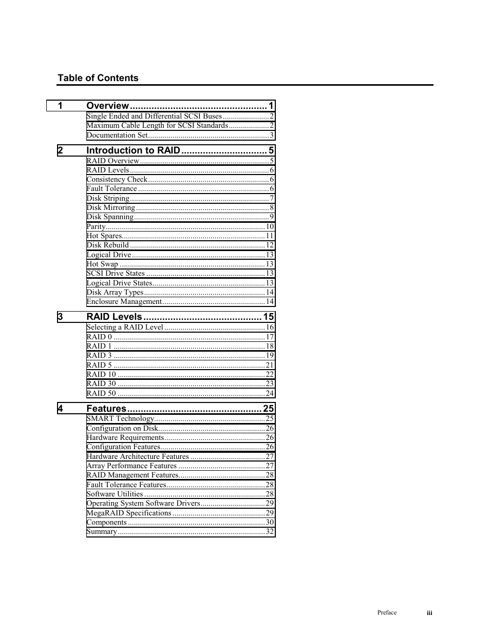 LSI MegaRAID Enterprise 1600 User Manual | Page 3 / 154