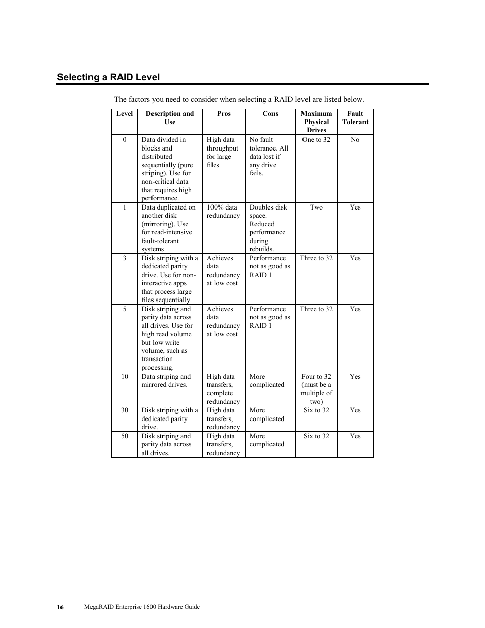 Selecting a raid level | LSI MegaRAID Enterprise 1600 User Manual | Page 30 / 154