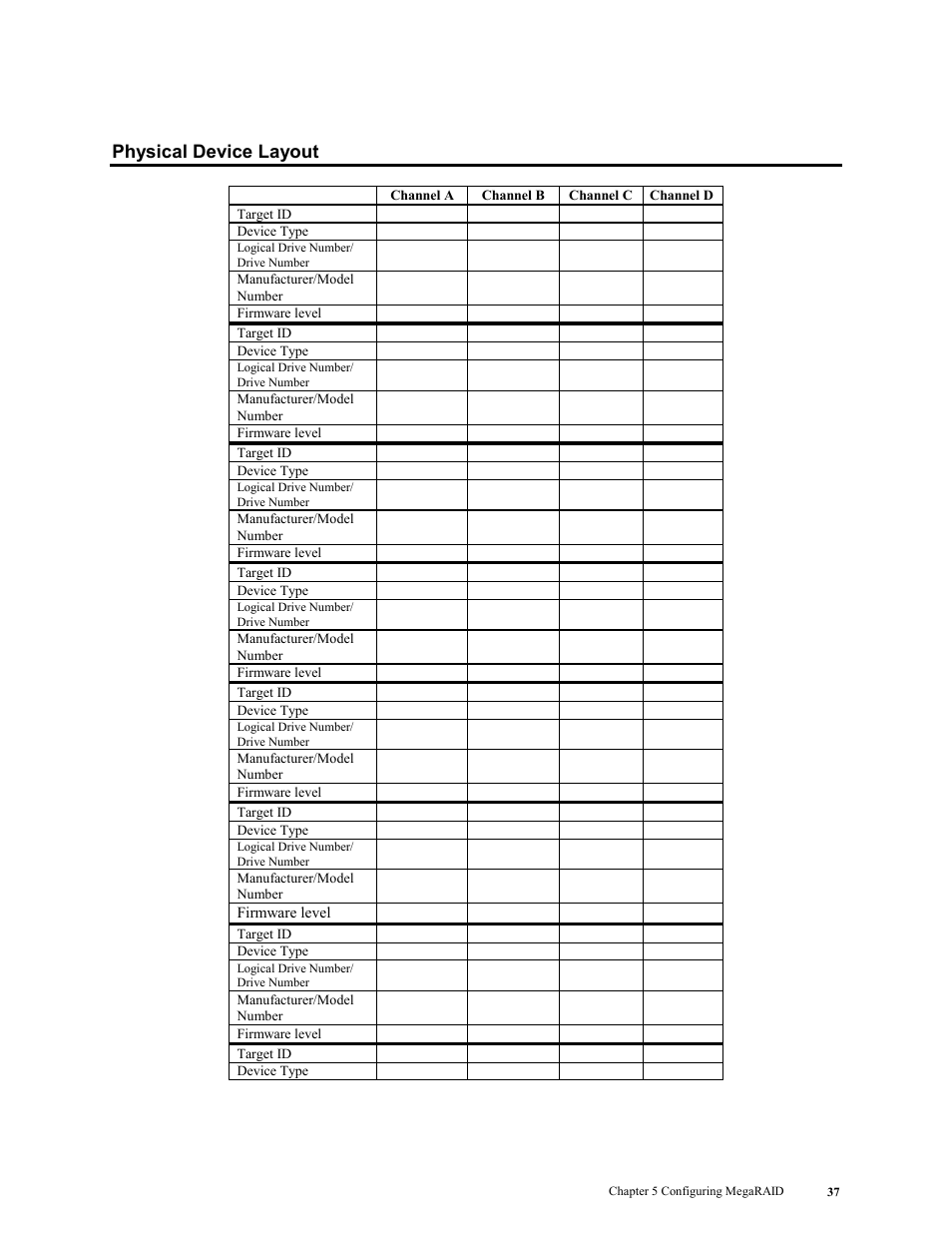 Physical device layout | LSI MegaRAID Enterprise 1600 User Manual | Page 51 / 154