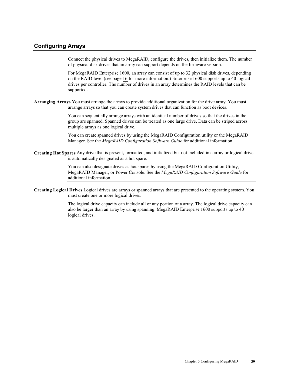 Configuring arrays | LSI MegaRAID Enterprise 1600 User Manual | Page 53 / 154