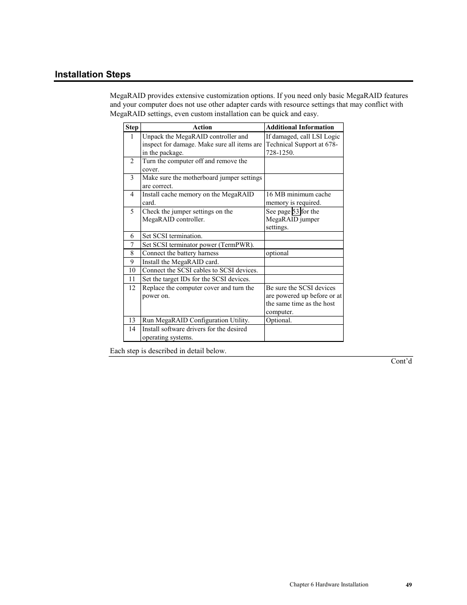 Installation steps | LSI MegaRAID Enterprise 1600 User Manual | Page 63 / 154