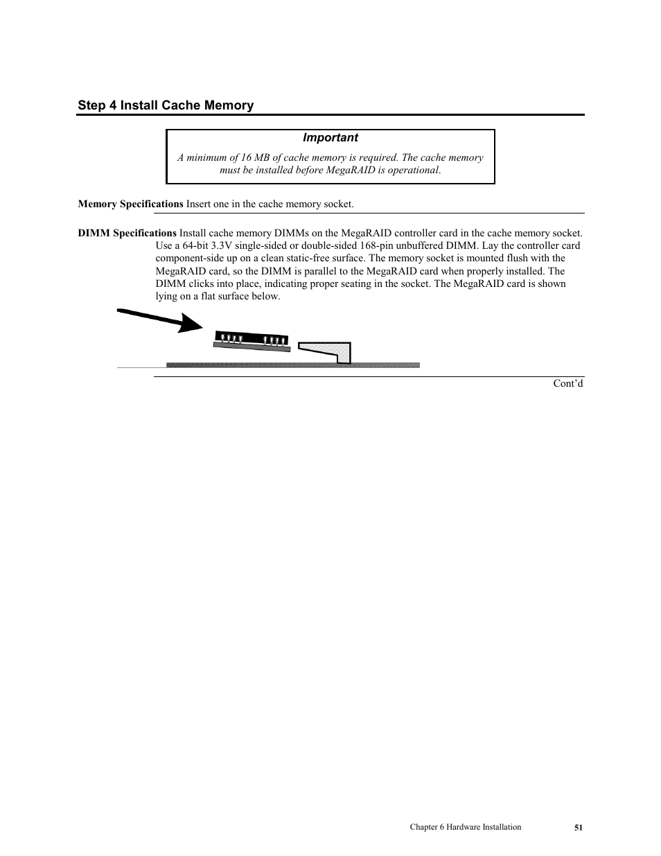 Step 4 install cache memory | LSI MegaRAID Enterprise 1600 User Manual | Page 65 / 154