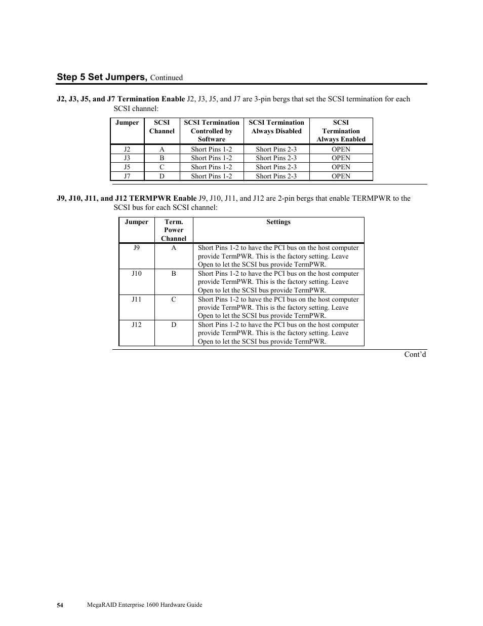 Step 5 set jumpers | LSI MegaRAID Enterprise 1600 User Manual | Page 68 / 154