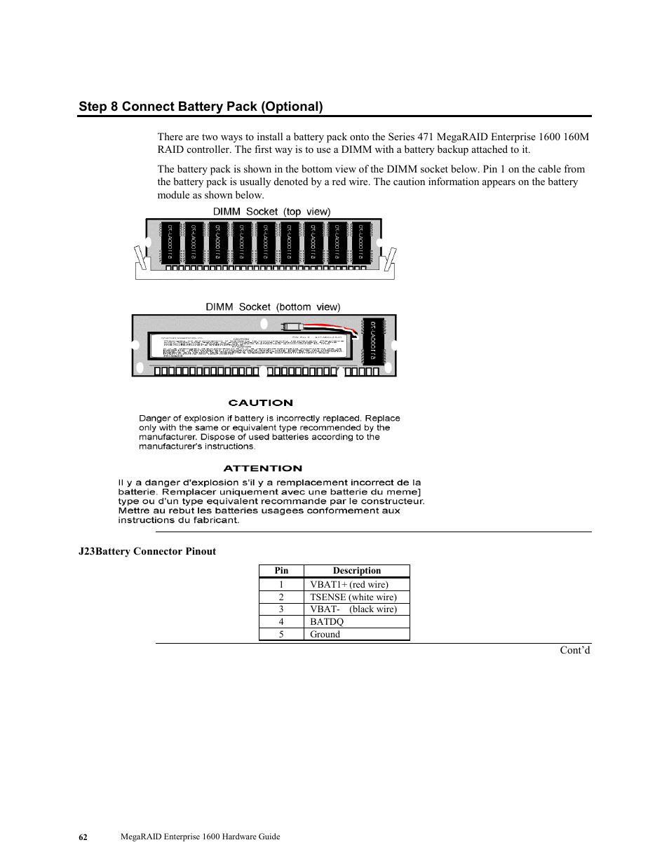 Step 8 connect battery pack (optional) | LSI MegaRAID Enterprise 1600 User Manual | Page 76 / 154