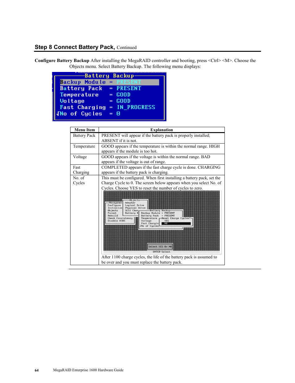 Step 8 connect battery pack | LSI MegaRAID Enterprise 1600 User Manual | Page 78 / 154