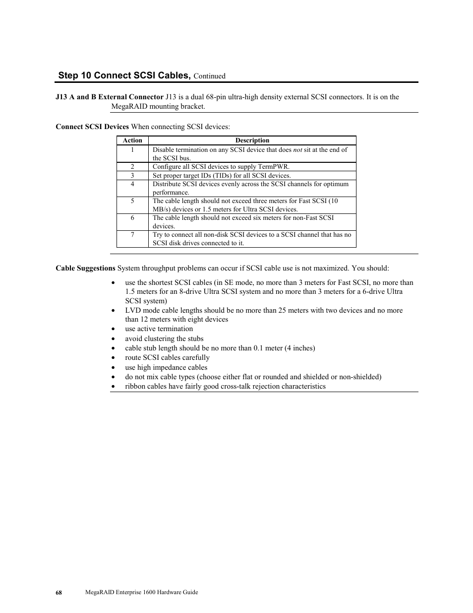 Step 10 connect scsi cables | LSI MegaRAID Enterprise 1600 User Manual | Page 82 / 154