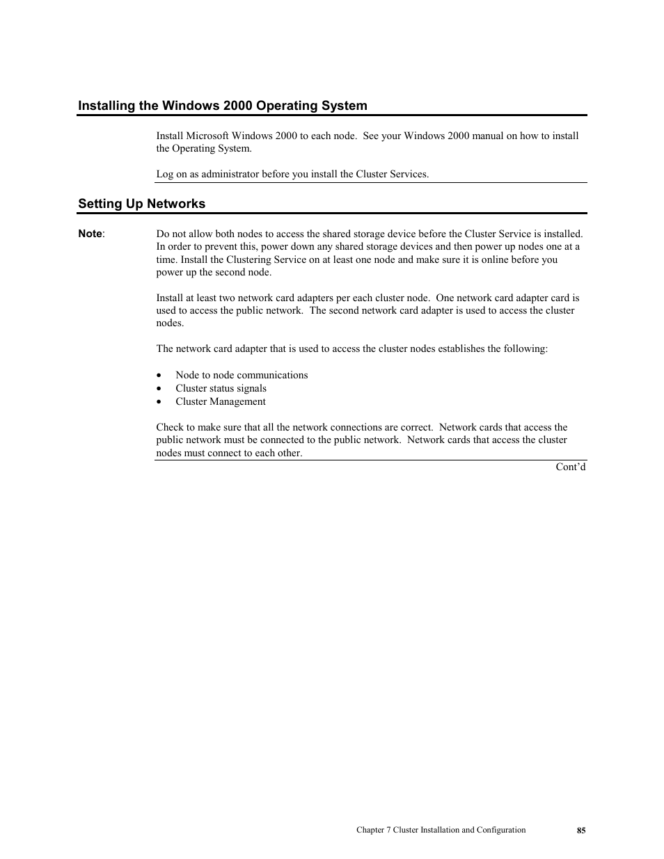 Installing the windows 2000 operating system, Setting up networks | LSI MegaRAID Enterprise 1600 User Manual | Page 99 / 154