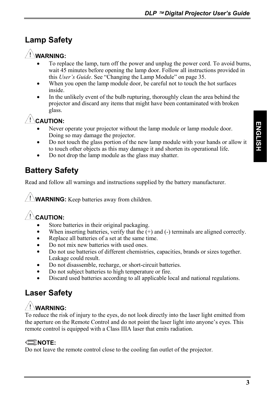 Lamp safety, Battery safety, Laser safety | Luxeon D315M User Manual | Page 3 / 39