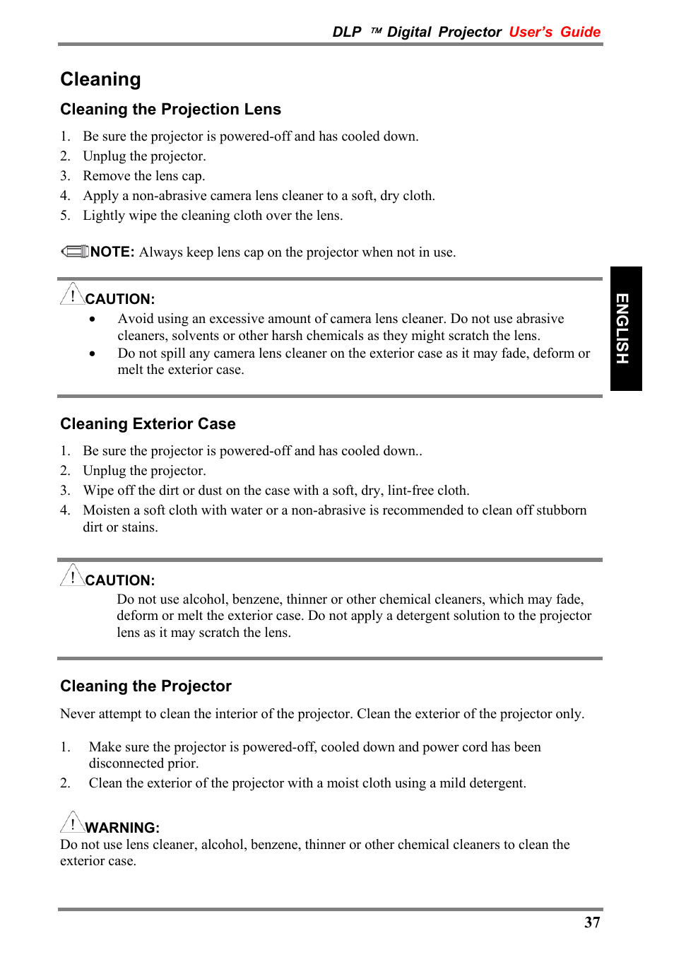 Cleaning | Luxeon D315M User Manual | Page 37 / 39