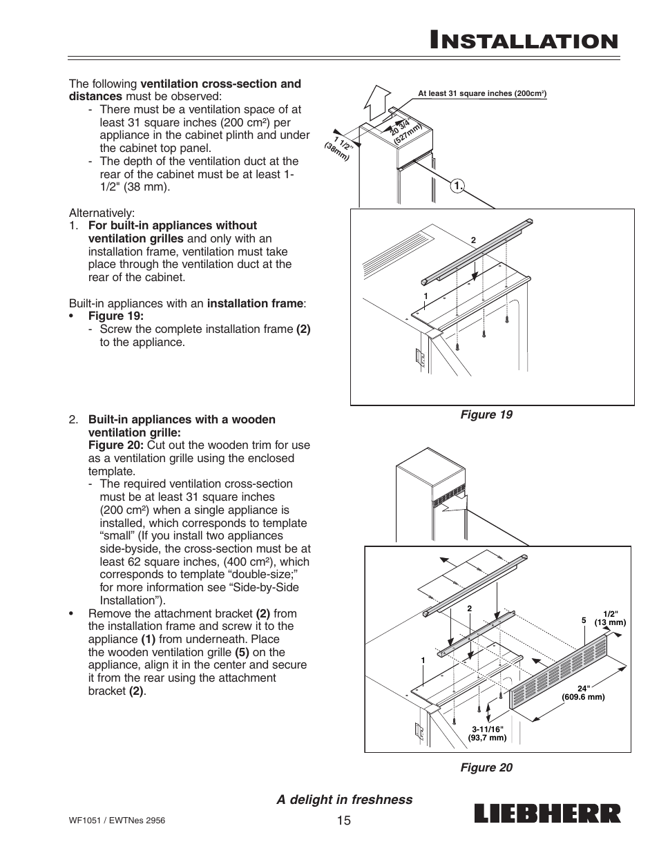 Nstallation, A delight in freshness | Liebherr WF1051 User Manual | Page 17 / 29