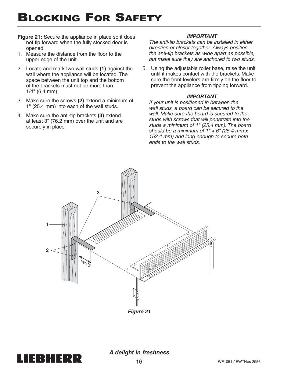 Locking, Afety | Liebherr WF1051 User Manual | Page 18 / 29