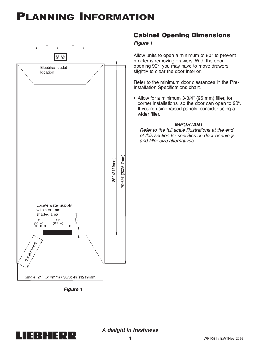 Lanning, Nformation, Cabinet opening dimensions | Liebherr WF1051 User Manual | Page 6 / 29