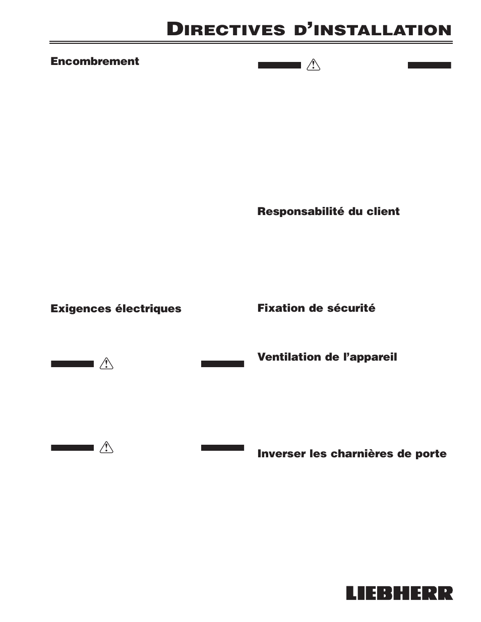 Irectives d, Installation | Liebherr 7080 359-02 User Manual | Page 33 / 84