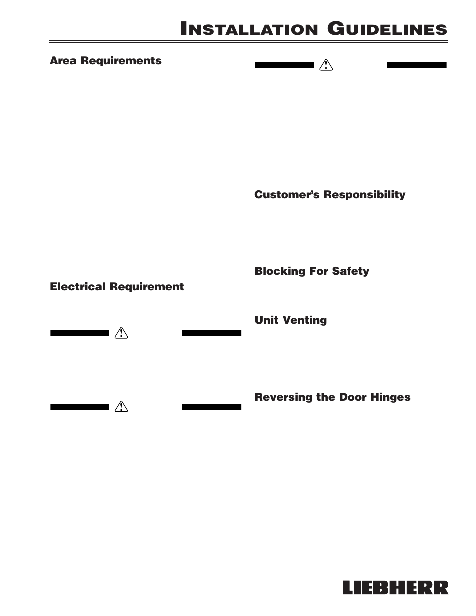 Nstallation, Uidelines | Liebherr 7080 359-02 User Manual | Page 5 / 84