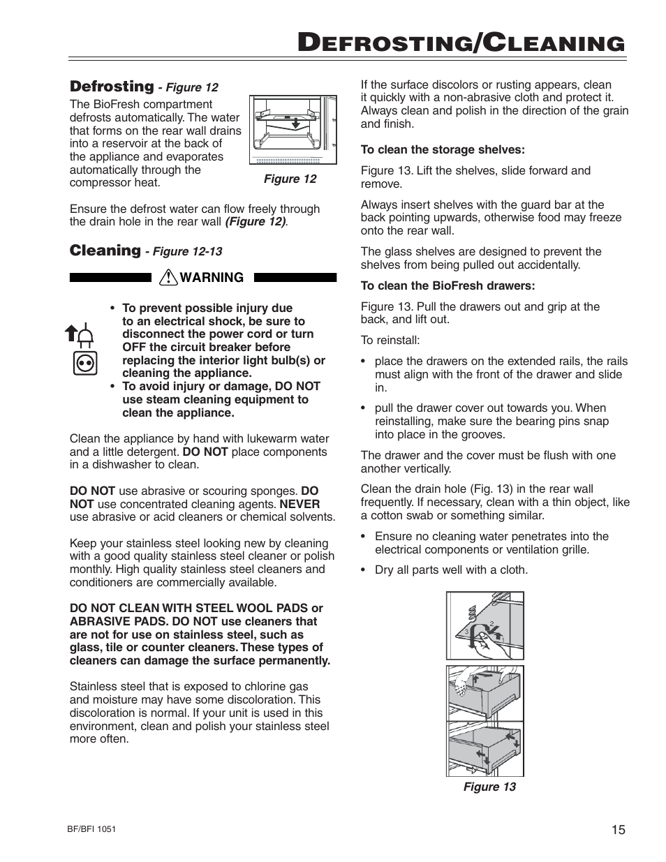 Efrosting, Leaning | Liebherr BF/BFI 1051 User Manual | Page 19 / 23