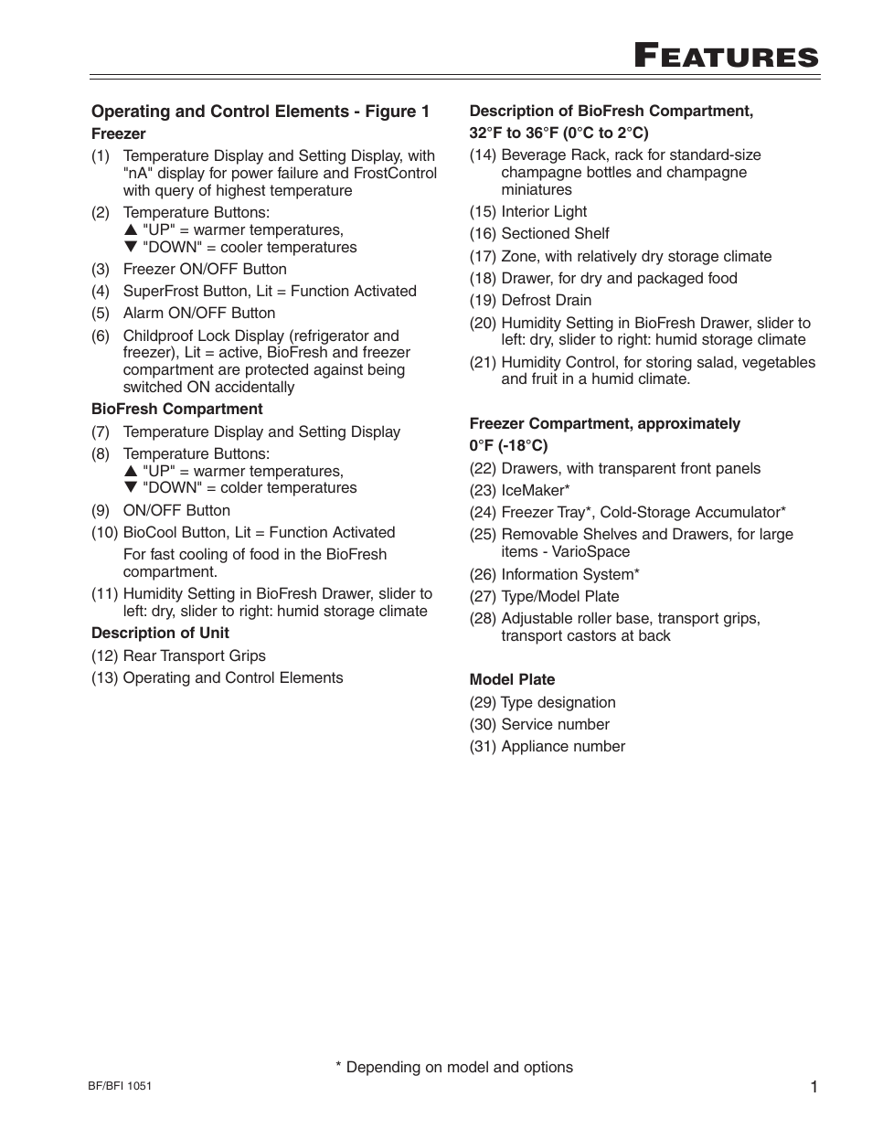 Eatures | Liebherr BF/BFI 1051 User Manual | Page 5 / 23