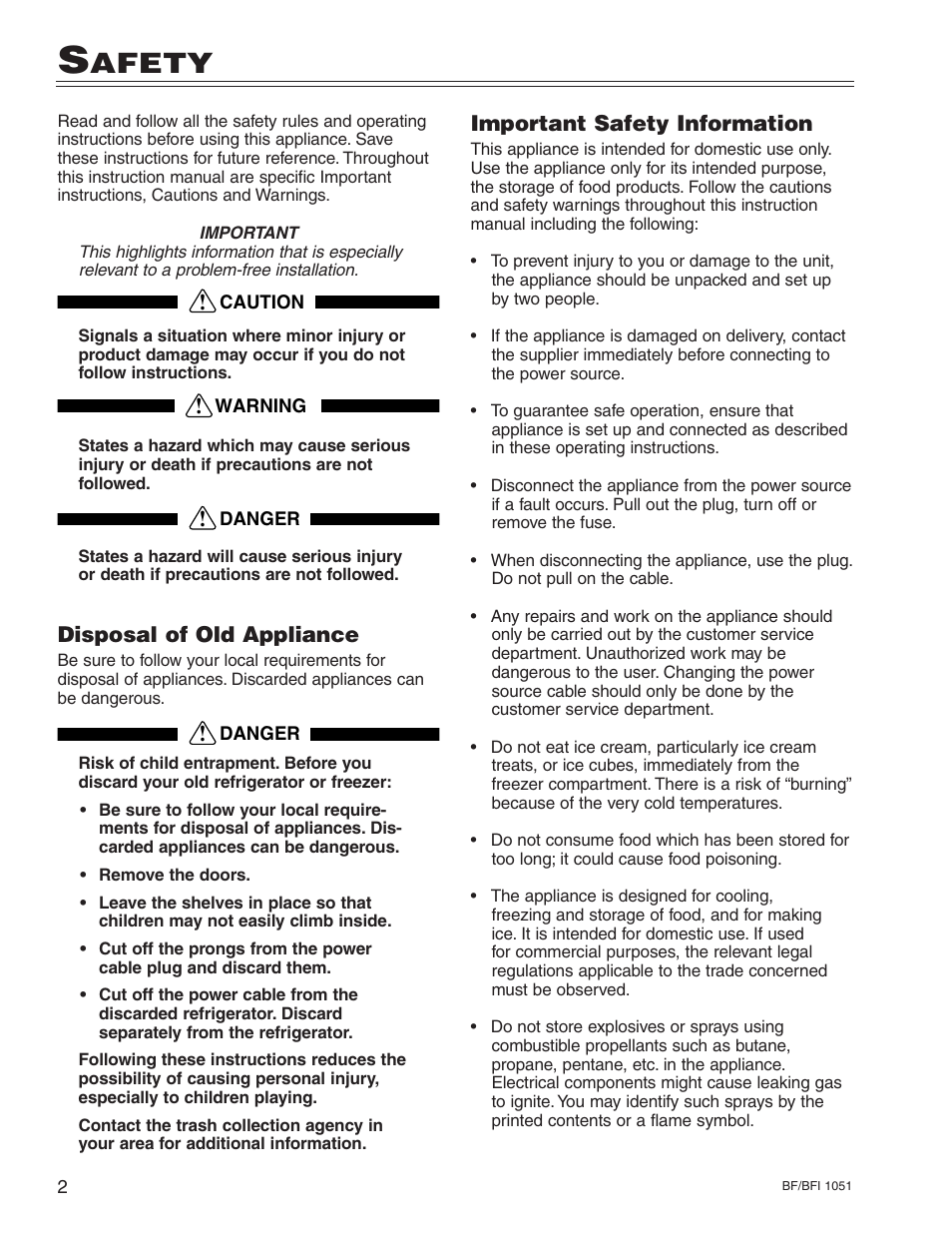 Afety | Liebherr BF/BFI 1051 User Manual | Page 6 / 23