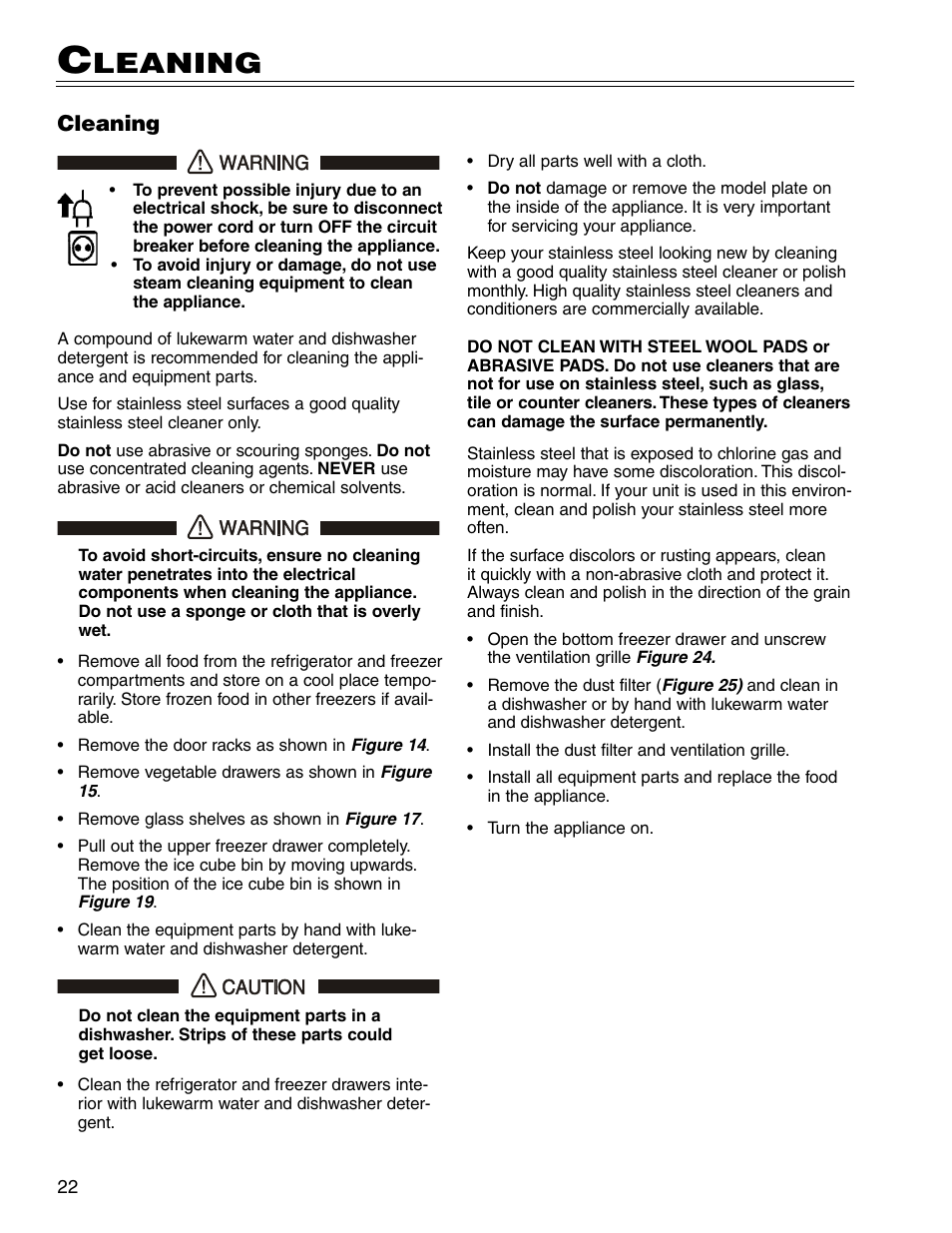 Leaning, Cleaning | Liebherr CS 7081411-00 User Manual | Page 22 / 26