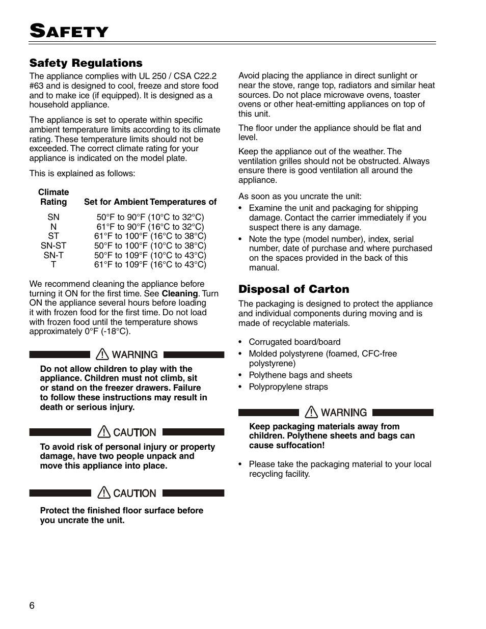 Afety, Disposal of carton, Safety regulations | Liebherr CS 7081411-00 User Manual | Page 6 / 26