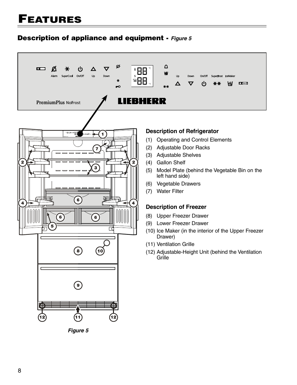Eatures, Description of appliance and equipment | Liebherr CS 7081411-00 User Manual | Page 8 / 26
