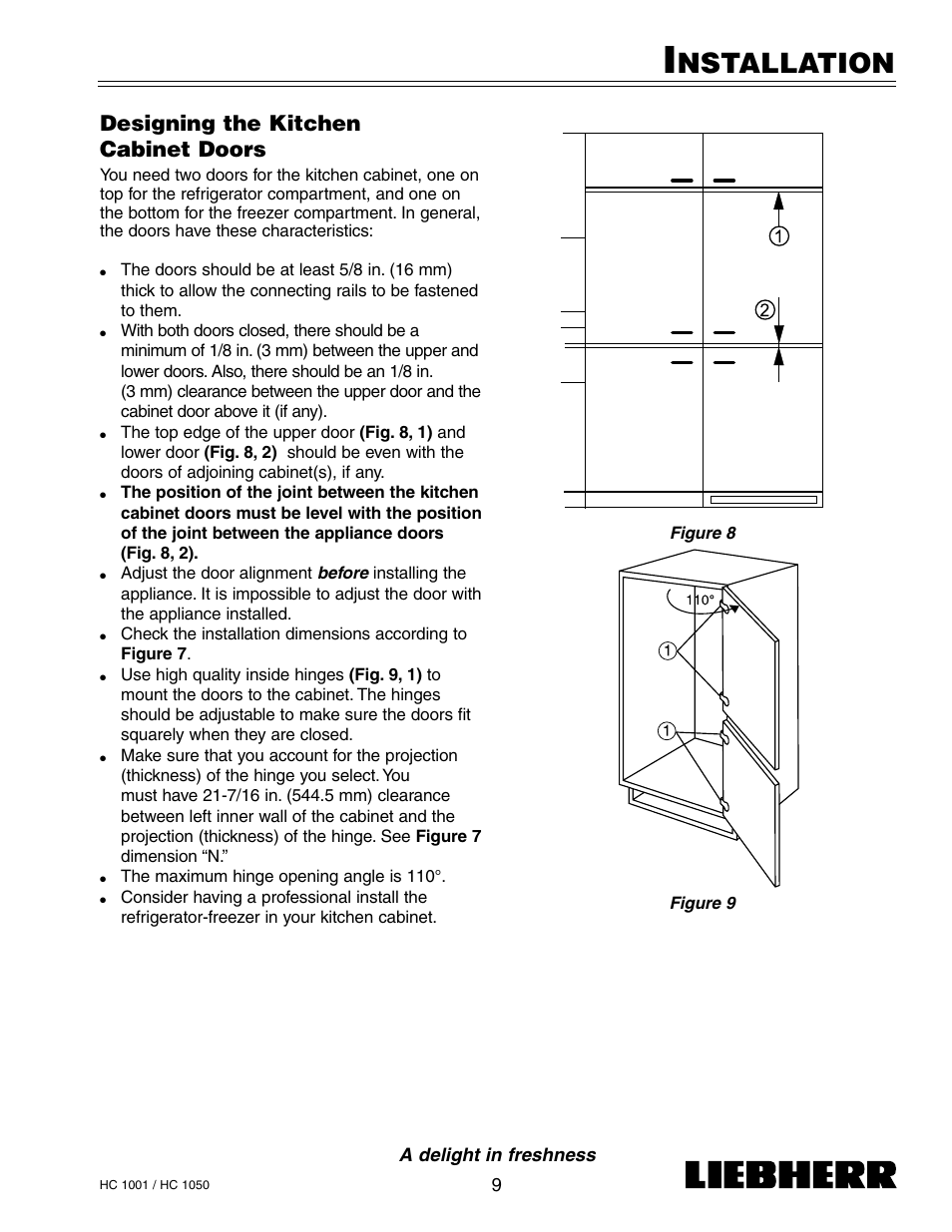 Nstallation, Designing the kitchen cabinet doors | Liebherr HC1050 User Manual | Page 14 / 39