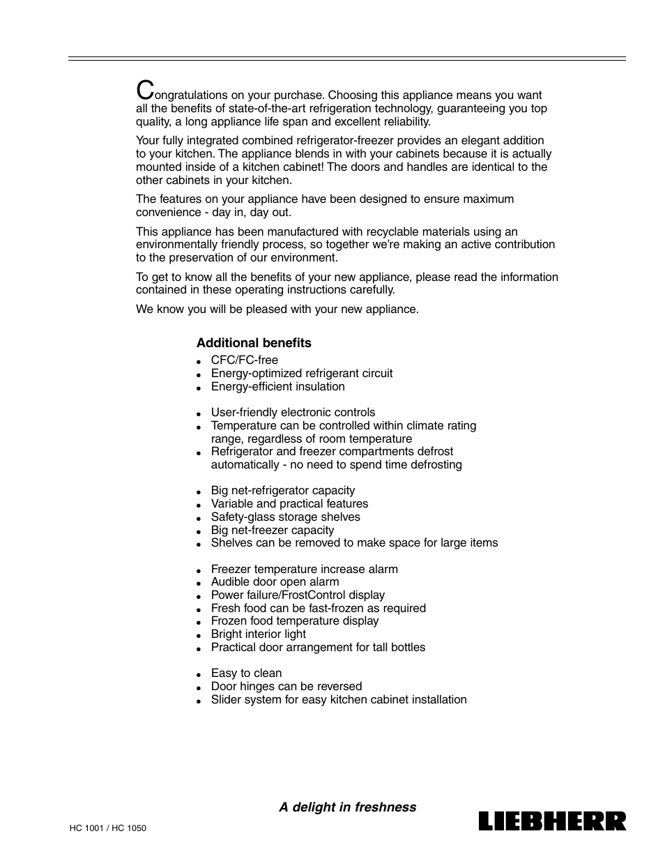 A delight in freshness, Iv additional benefits | Liebherr HC1050 User Manual | Page 2 / 39