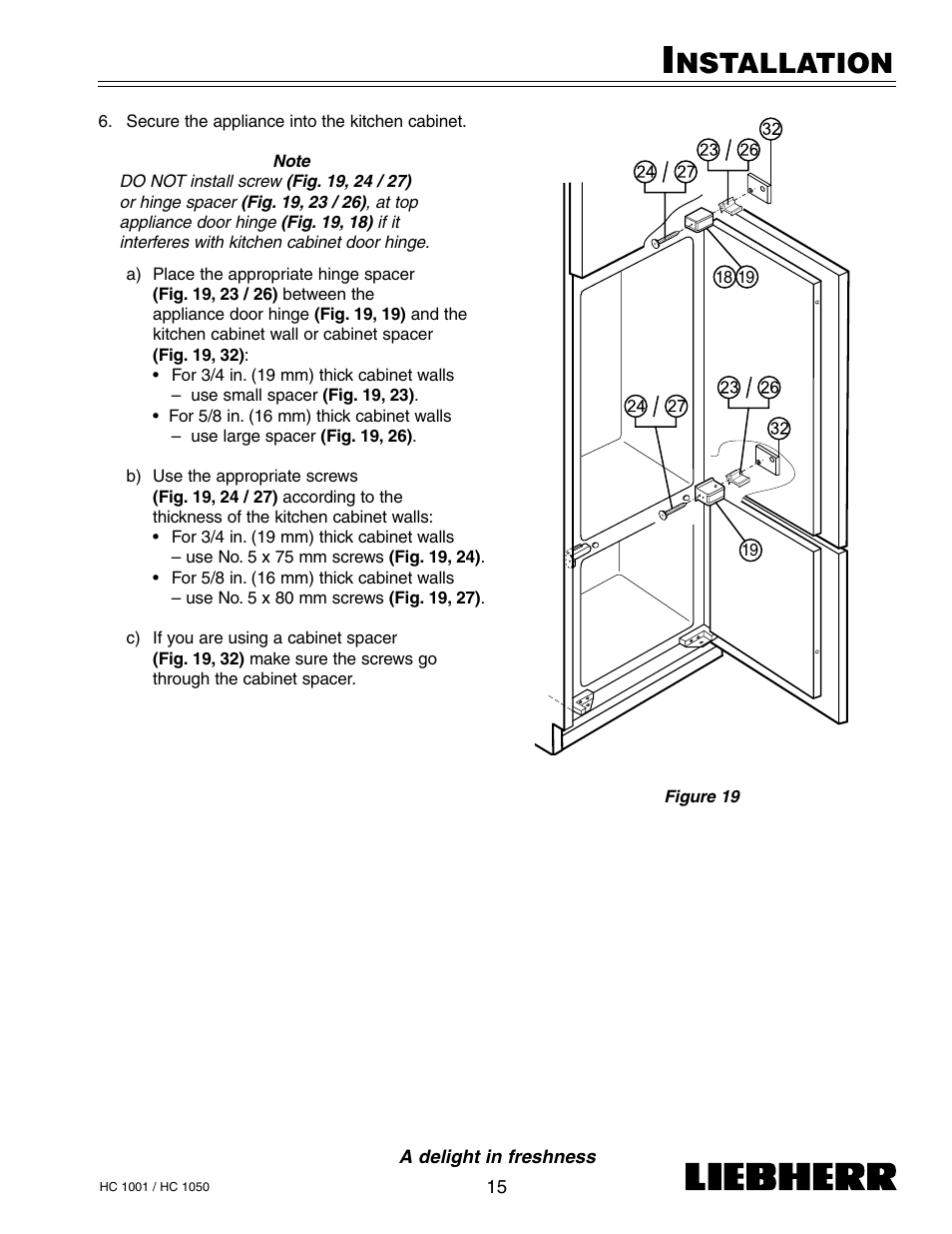 Nstallation | Liebherr HC1050 User Manual | Page 20 / 39