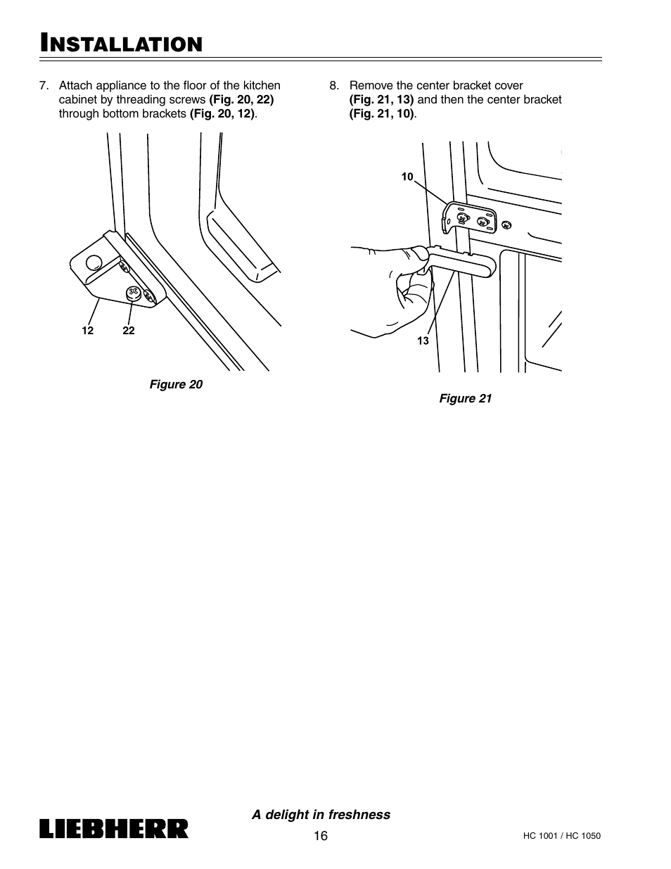 Nstallation | Liebherr HC1050 User Manual | Page 21 / 39