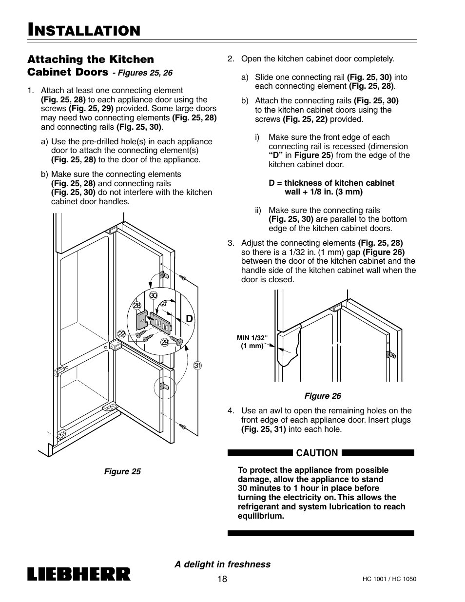 Nstallation, Attaching the kitchen cabinet doors | Liebherr HC1050 User Manual | Page 23 / 39