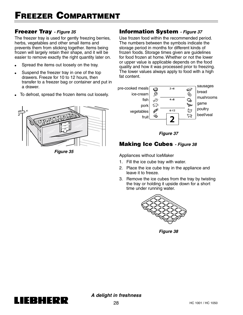 Reezer, Ompartment, Information system | Making ice cubes, Freezer tray | Liebherr HC1050 User Manual | Page 33 / 39