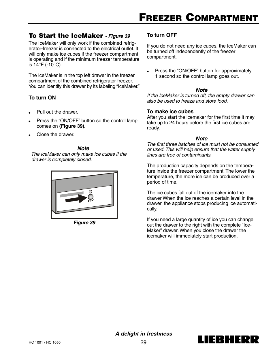Reezer, Ompartment | Liebherr HC1050 User Manual | Page 34 / 39