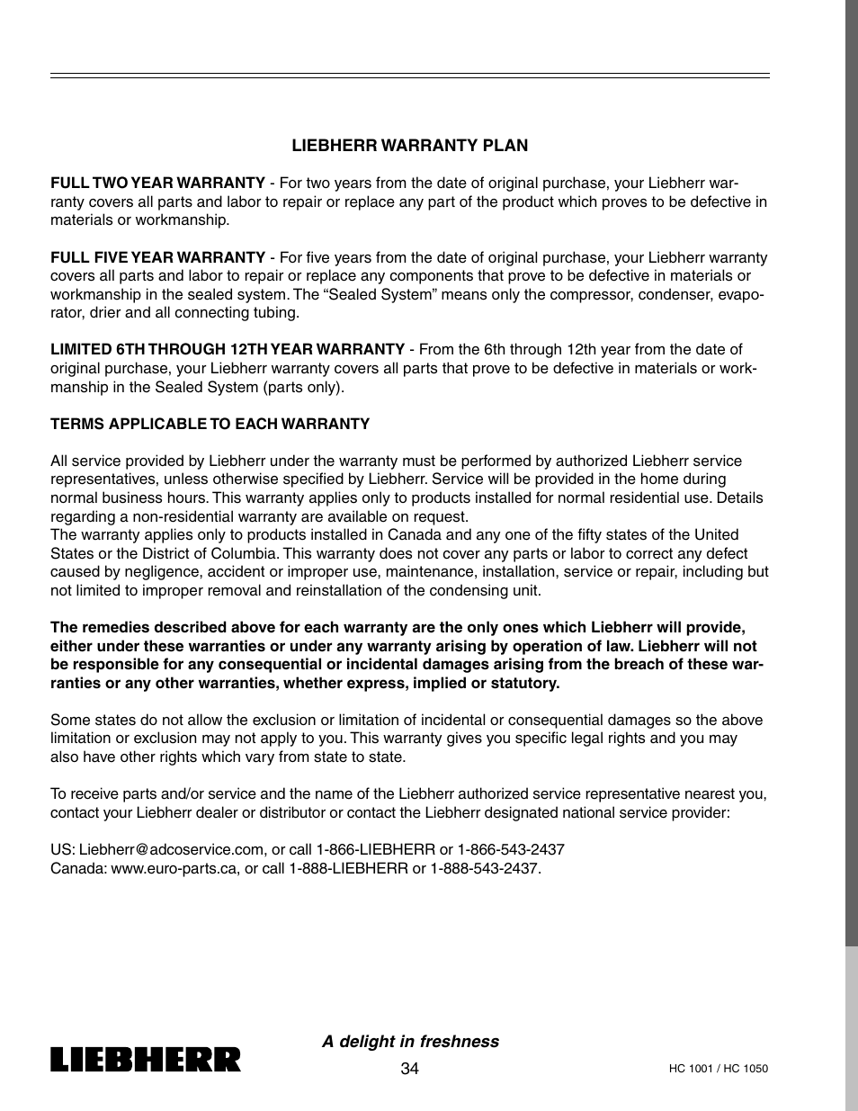 Liebherr HC1050 User Manual | Page 39 / 39