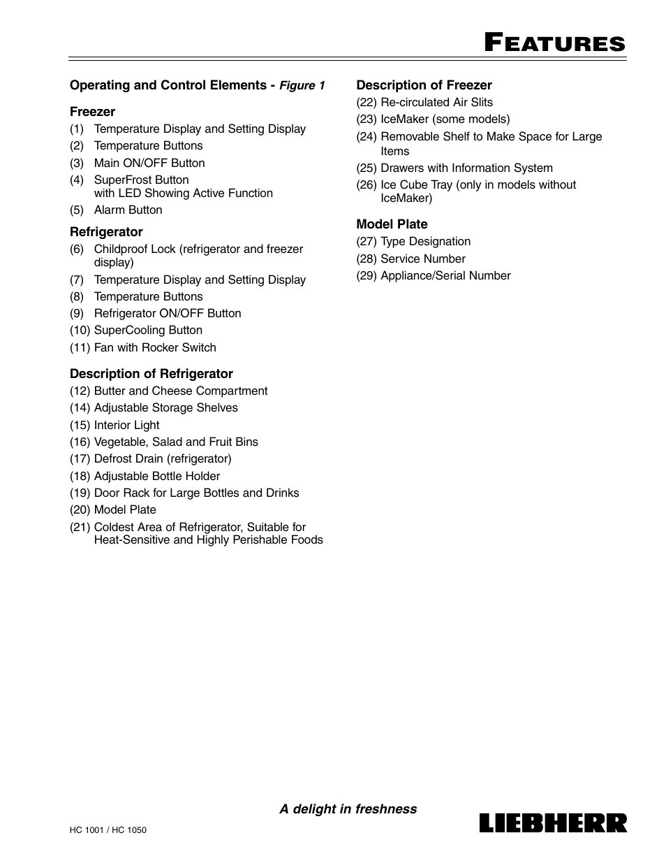 Eatures | Liebherr HC1050 User Manual | Page 4 / 39