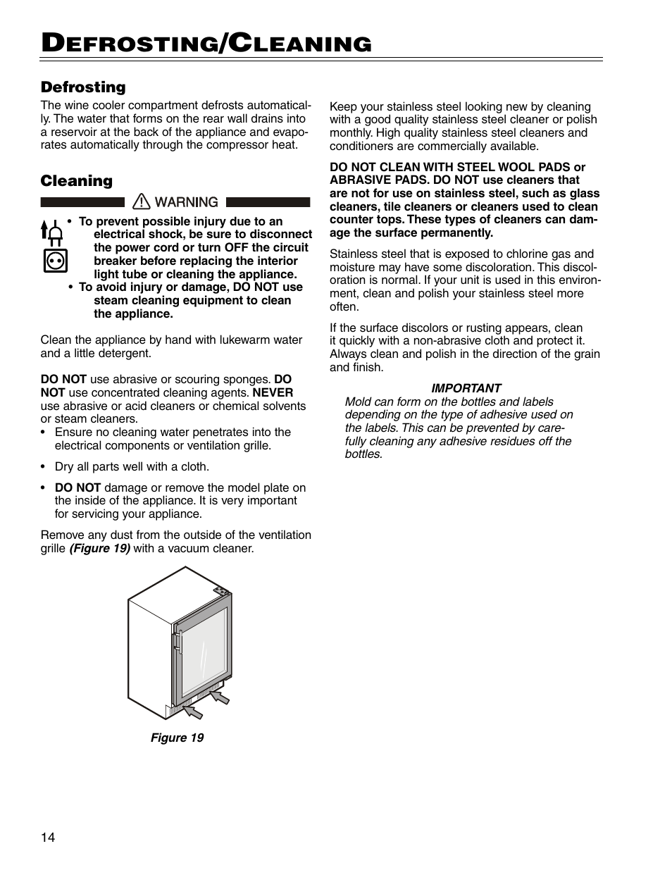 Efrosting, Leaning | Liebherr WU 40 User Manual | Page 14 / 16