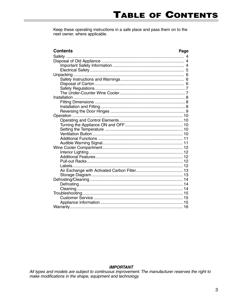 Able, Ontents | Liebherr WU 40 User Manual | Page 3 / 16