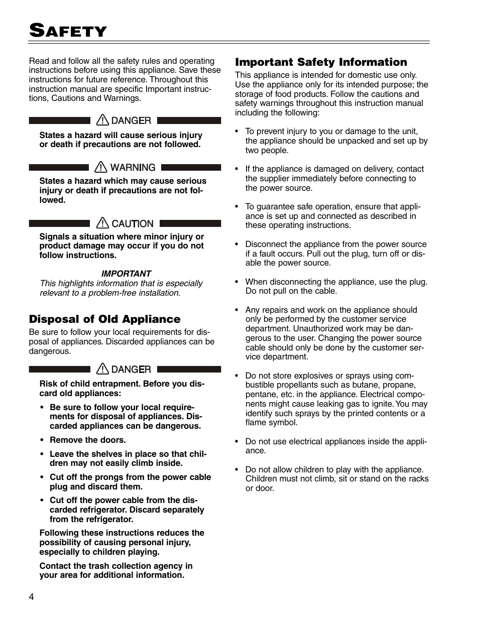 Afety, Important safety information, Disposal of old appliance | Liebherr WU 40 User Manual | Page 4 / 16