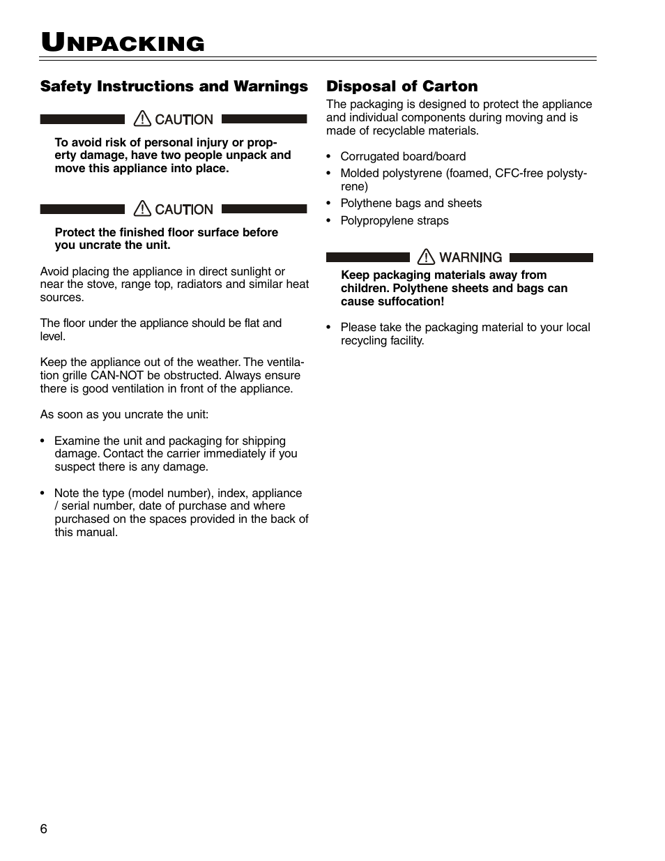 Npacking | Liebherr WU 40 User Manual | Page 6 / 16