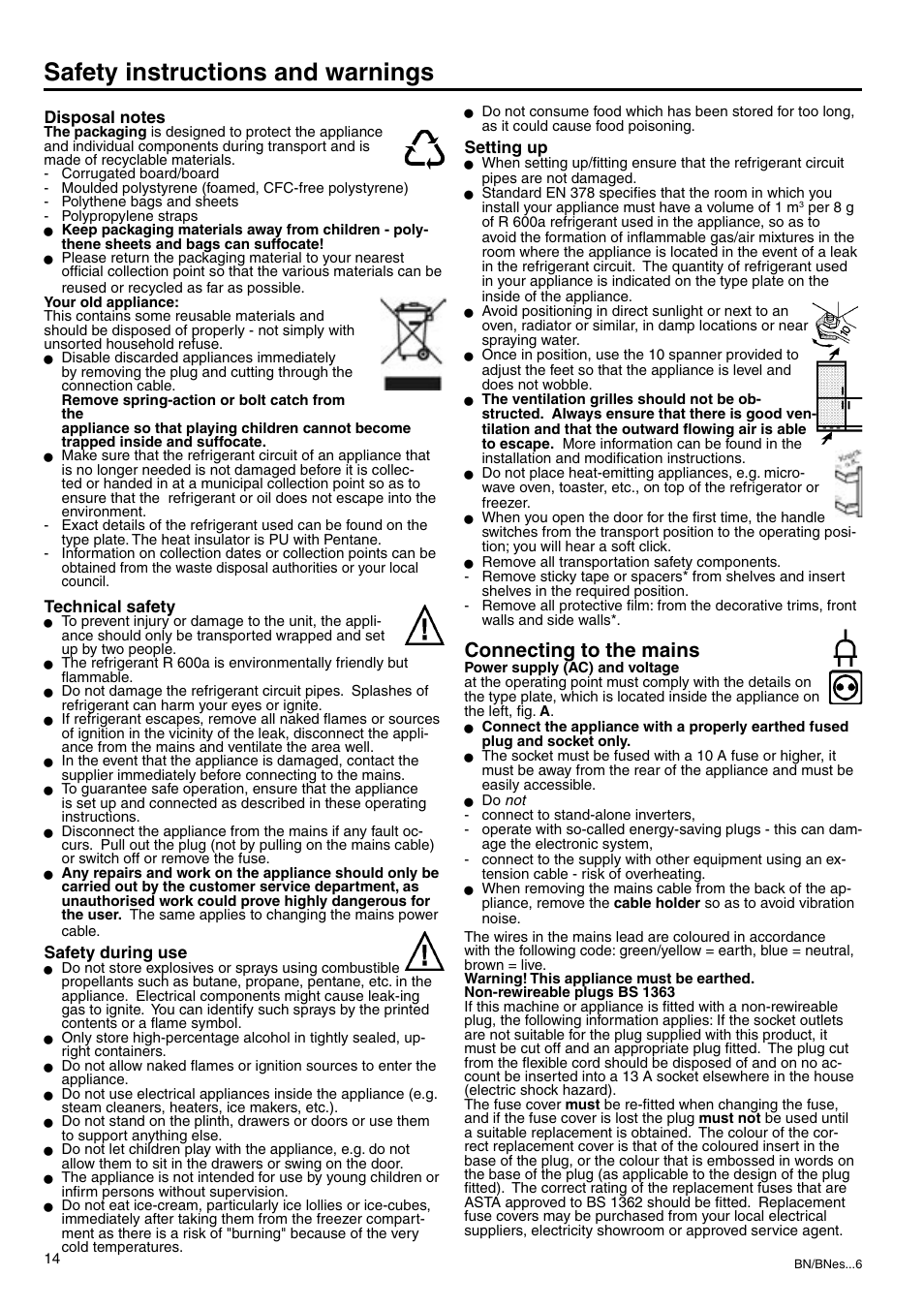 Safety instructions and warnings, Connecting to the mains | Liebherr 7082 218-03 User Manual | Page 13 / 38