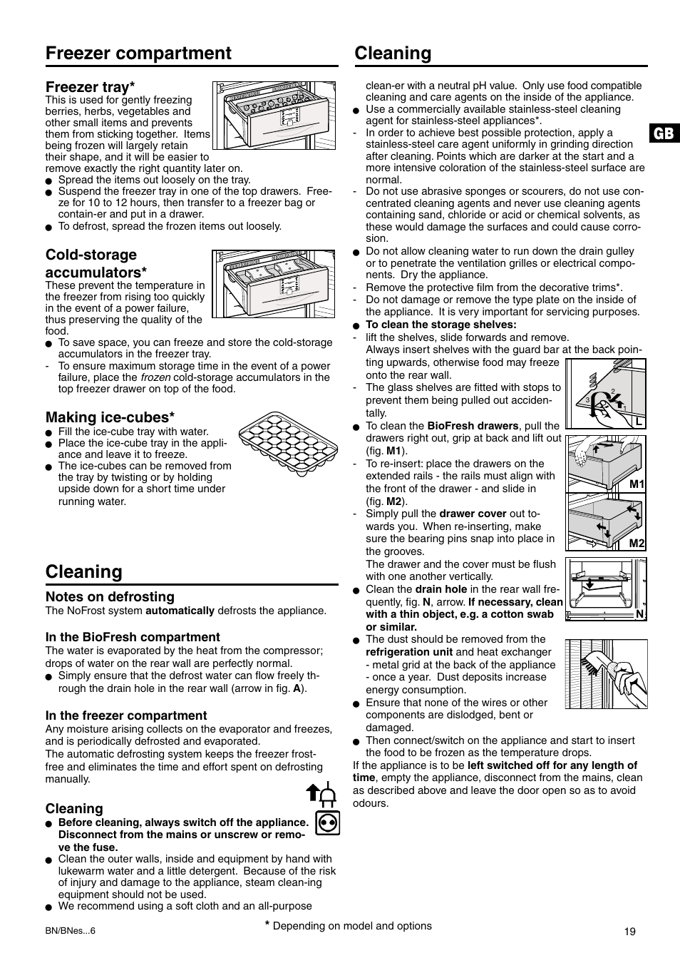 Cleaning freezer compartment, Cleaning, Freezer tray | Cold-storage accumulators, Making ice-cubes | Liebherr 7082 218-03 User Manual | Page 18 / 38