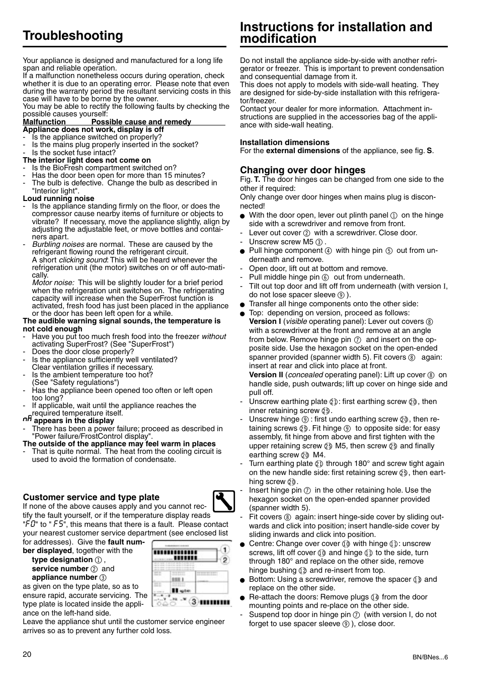 Instructions for installation and modiﬁcation, Troubleshooting | Liebherr 7082 218-03 User Manual | Page 19 / 38