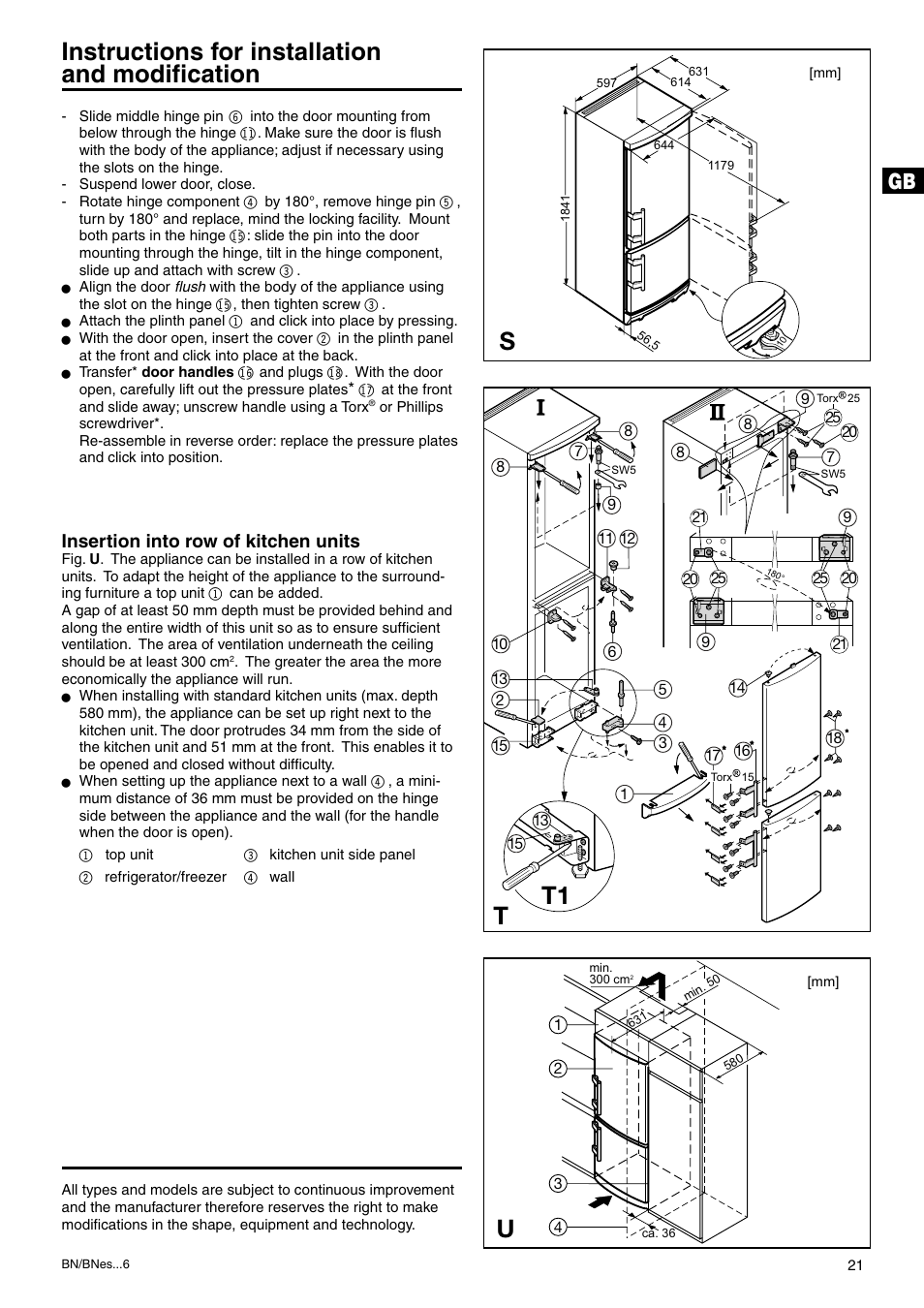 Instructions for installation and modiﬁcation | Liebherr 7082 218-03 User Manual | Page 20 / 38