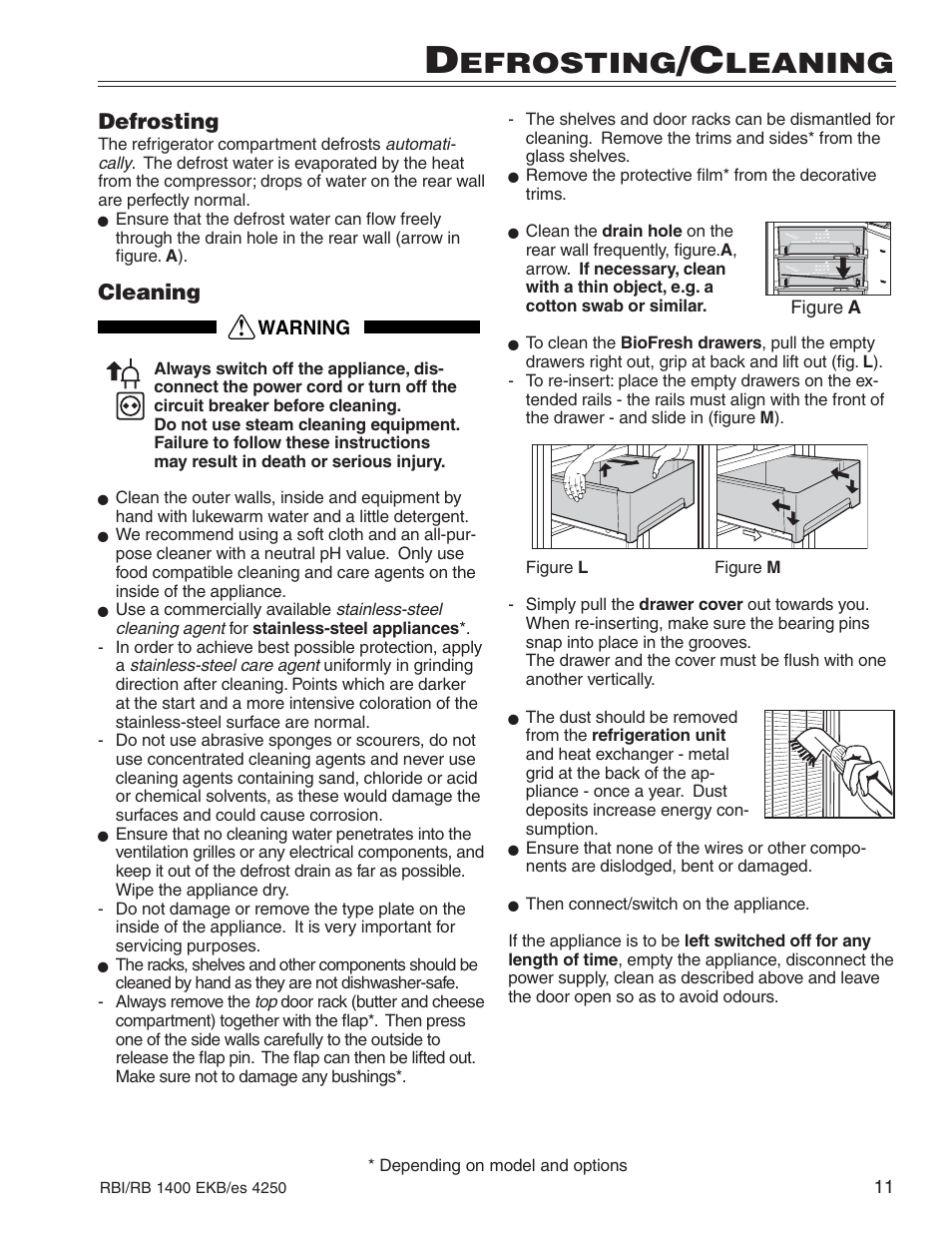 Efrosting, Leaning | Liebherr RBI 1400 User Manual | Page 15 / 19