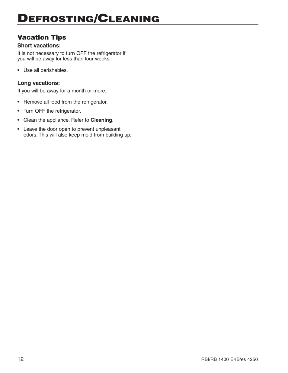 Efrosting, Leaning | Liebherr RBI 1400 User Manual | Page 16 / 19