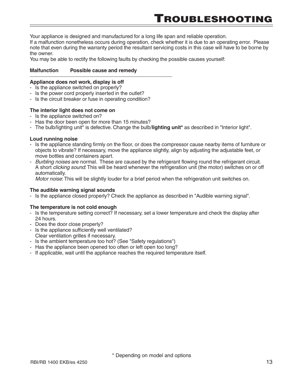 Roubleshooting | Liebherr RBI 1400 User Manual | Page 17 / 19