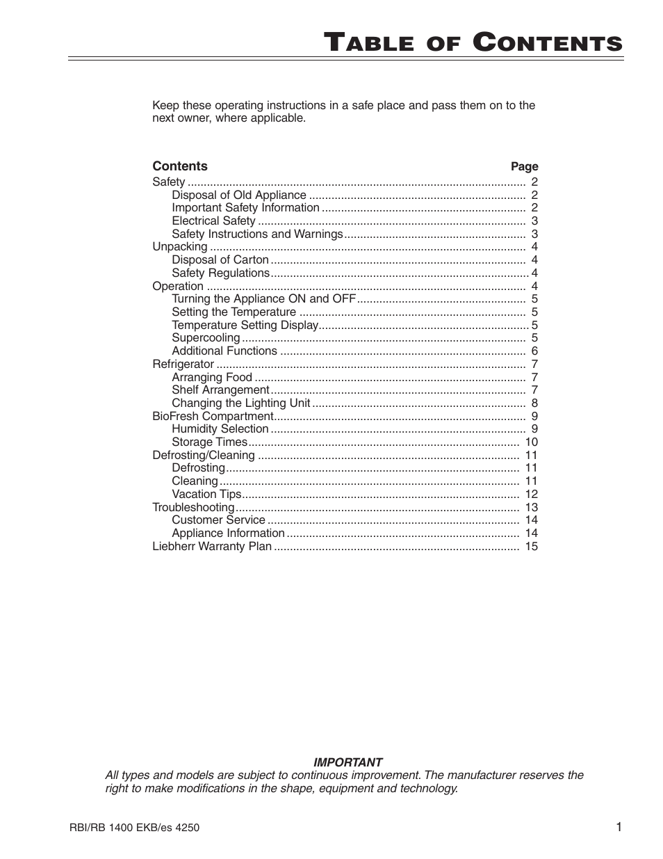 Able, Ontents | Liebherr RBI 1400 User Manual | Page 5 / 19